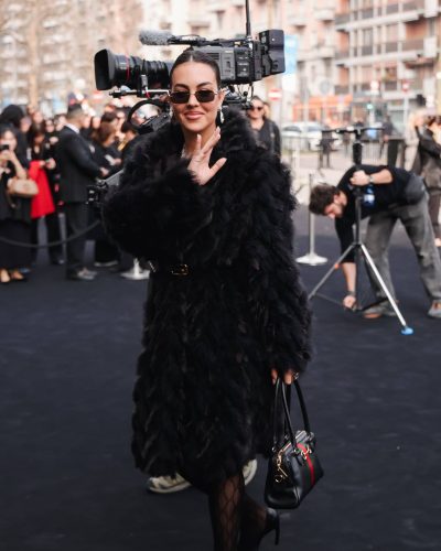 Georgina Rodriguez in a daring black gown with diamond necklace.