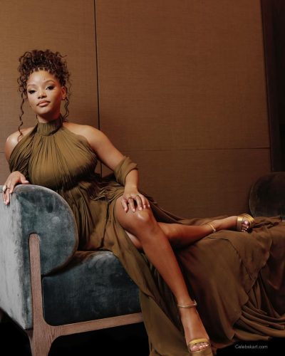 Halle Bailey graceful movement in flowing gown design