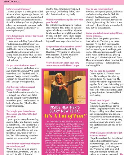 Heather Graham vibrant floral two-piece suit with flared pants