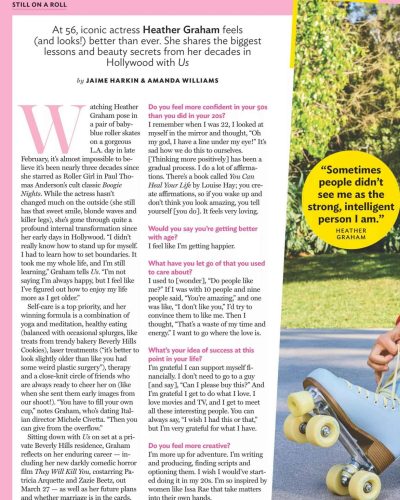 Heather Graham bright floral two-piece suit with playful design