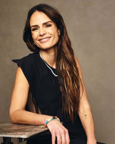 Jordana Brewster black dress with striking asymmetric design