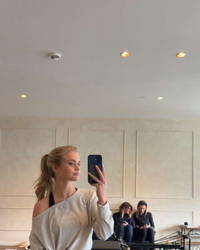 Jule Marie Jensen silver earrings adding shine to her ensemble.