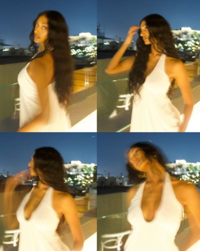 Kaaviya Sambasivam styled with glowing skin and sleek ponytail