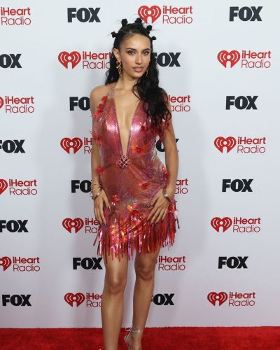 Kylie Cantrall pink and red floral embellished dress with fringe