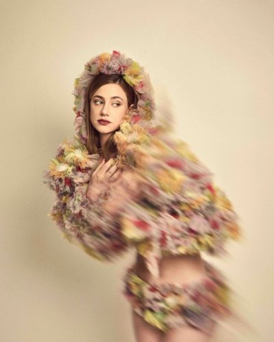 Lili Reinhart vibrant yellow dress with intricate floral accents