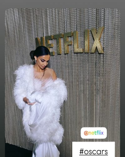 Madalina Ghenea soft lighting enhancing her black mesh dress