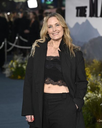 Mika Simmons with black pinstriped blazer and lace detailing