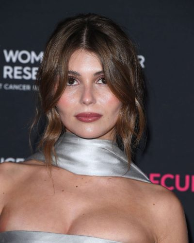 Olivia Jade silver gown with elegant scarf detail