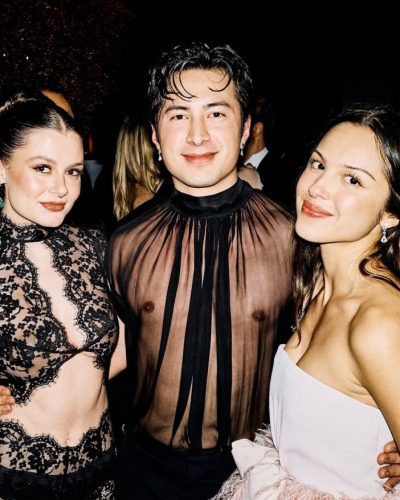 Olivia Rodrigo chic strapless gown in soft pink hue