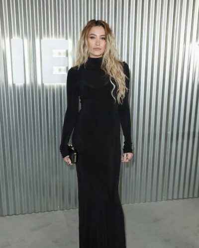 Paris Jackson timeless black dress with cascading hair