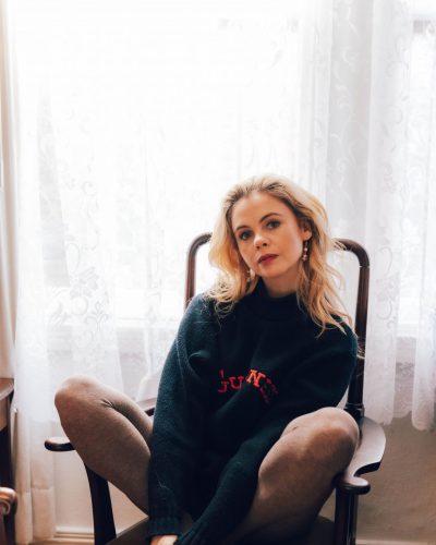 Saoirse-Monica Jackson tailored navy dress with subtle embellishments