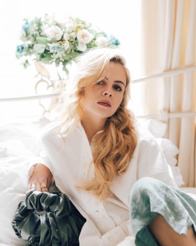 Saoirse-Monica Jackson elegant deep navy dress with graceful silhouette