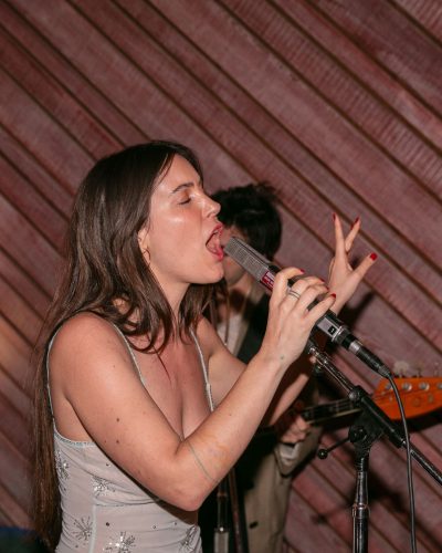 Scout Willis vibrant blue dress with youthful mini length