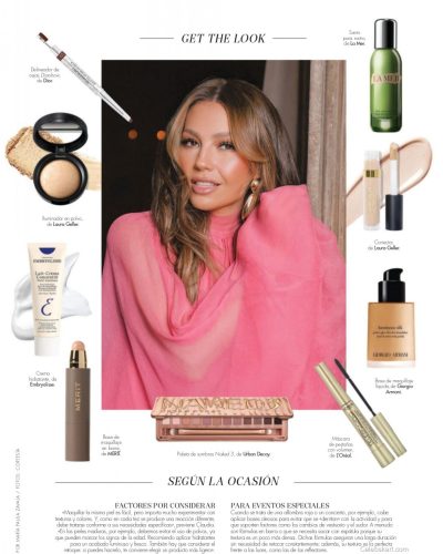 Thalia wearing form-fitting pink dress with strategic cutouts