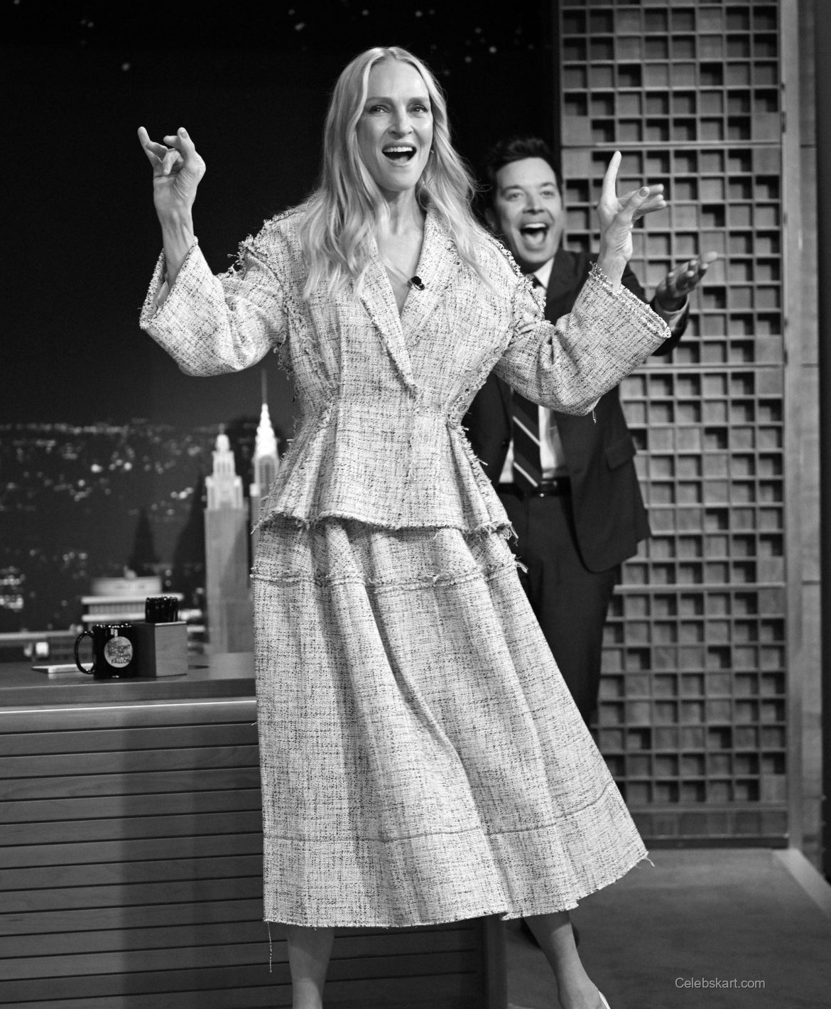 Uma Thurman Dazzles On Jimmy Fallon Show With Striking Outfit, March 2026 4
