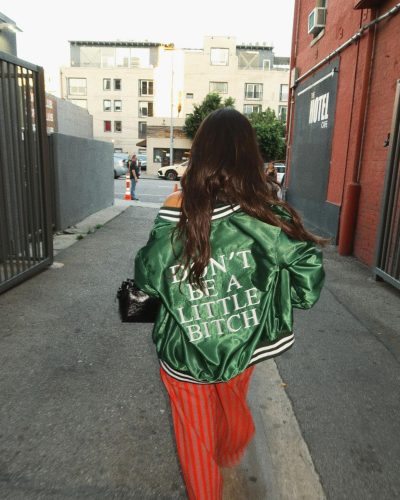 Victoria Justice vertical striped high-waisted pants in red