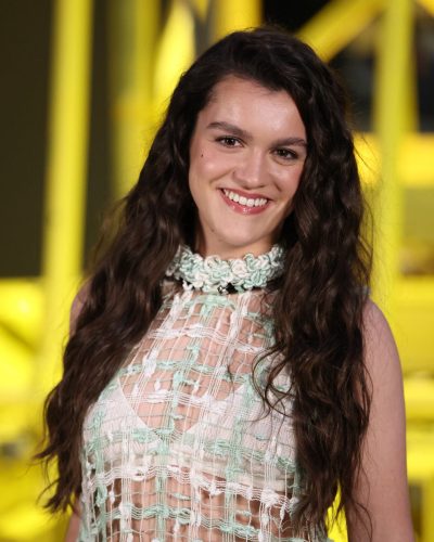 Amaia Romero mint dress featuring a unique blend of materials