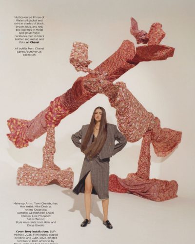 Ananya Panday in chic plaid jacket and bold patterned skirt