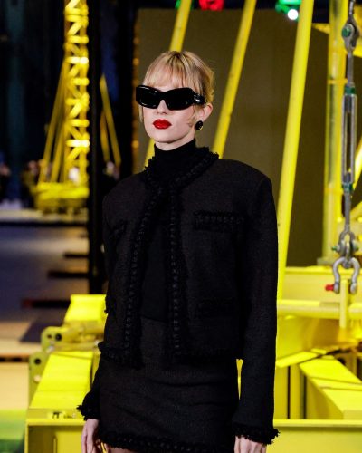 ANGELE styled with glossy red lips and oversized sunglasses