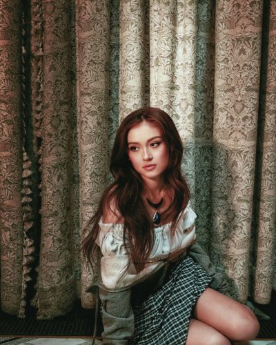 Anna Cathcart refined satin dress with subtle lace accents