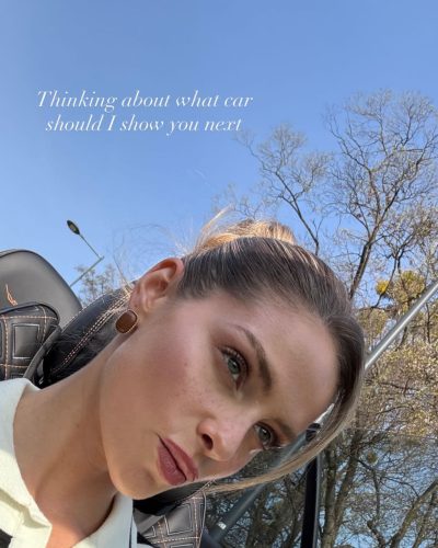 Anna Maria Olbrych in a metallic silver gown with a sleek finish