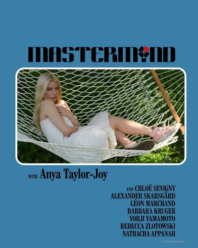 Anya Taylor-Joy stylish dress in soft tones with cascading hair