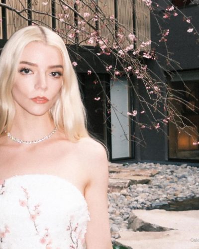 Anya Taylor-Joy pastel dress featuring shimmering elements