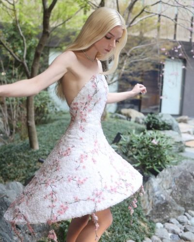 Anya Taylor-Joy fitted bodice dress with a flared silhouette