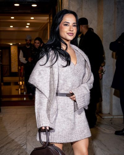Becky G Departs Manko, Paris In Chic Knit Outfit 2023