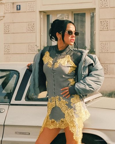 Becky G casual chic look with oversized jacket