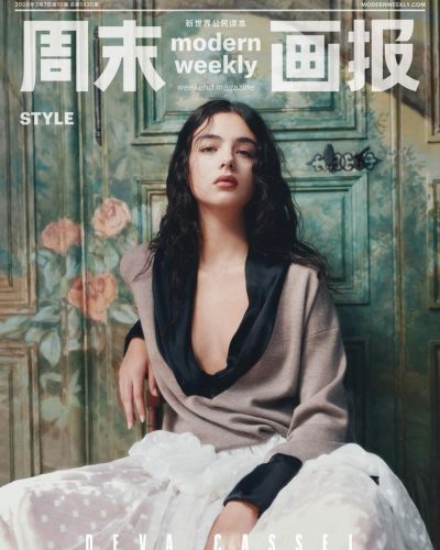 Deva Cassel in a relaxed floral dress with soft hues