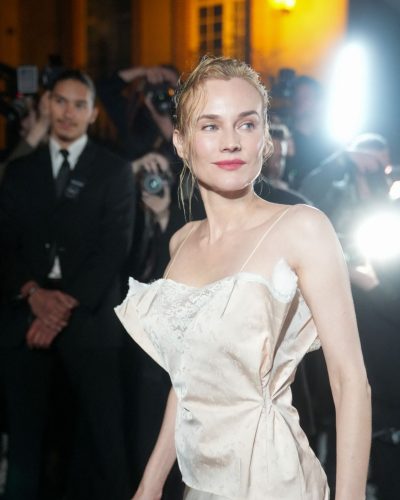 Diane Kruger romantic beige gown with delicate lace accents