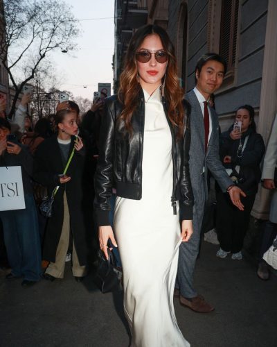 Eileen Gu carrying small black handbag