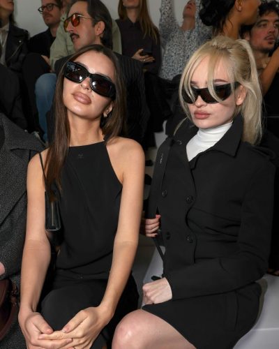 Emily Ratajkowski black fitted dress with side cutouts