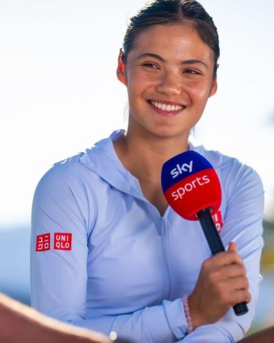 Emma Raducanu in soft blue hoodie and natural beauty