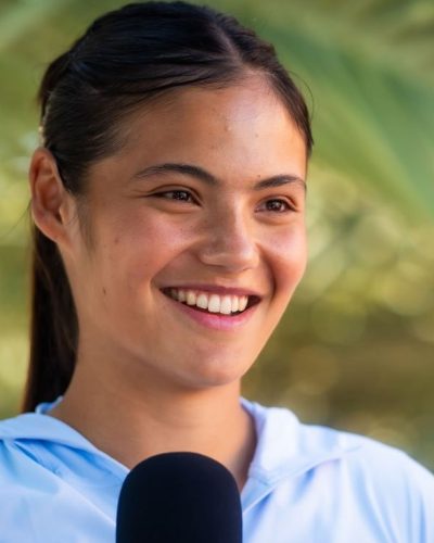 Emma Raducanu in soft blue hoodie and minimal makeup