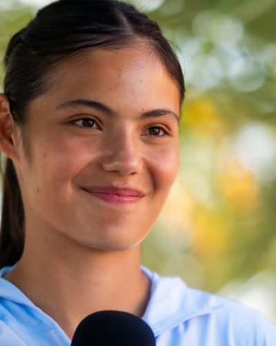 Emma Raducanu sporting light blue hoodie and relaxed vibe
