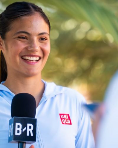 Emma Raducanu in light blue hoodie and youthful energy