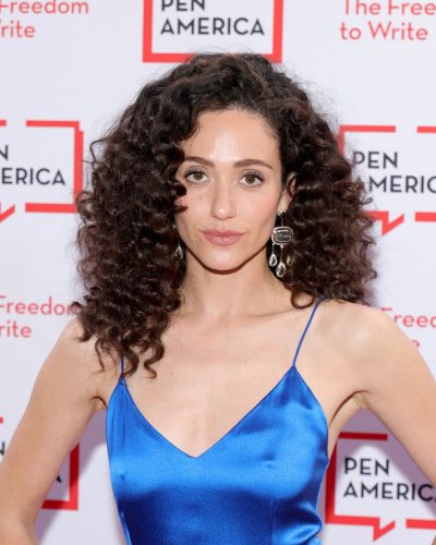 Emmy Rossum glamorous blue gown with elegant accessories