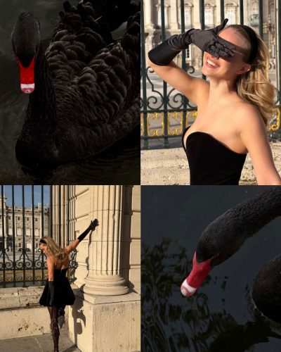 Ilona Arsentieva classic black dress complemented by black gloves