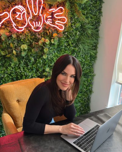 Jessica Lowndes black crop top and black leggings coffee outing