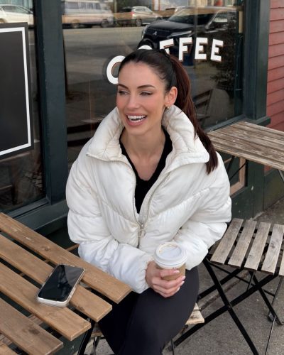 Jessica Lowndes tailored black crop top with sleek black leggings