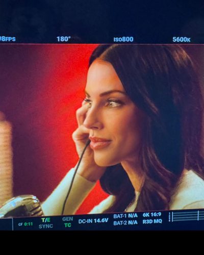 Jessica Lowndes black crop top and black leggings coffee break