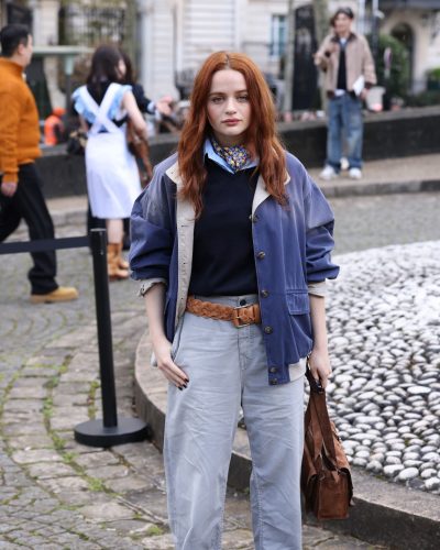 Joey King modern brown handbag completing her ensemble