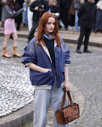 Joey King light gray tailored trousers for casual comfort