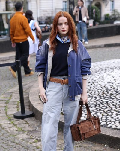 Joey King relaxed fit blue jacket perfect for Paris