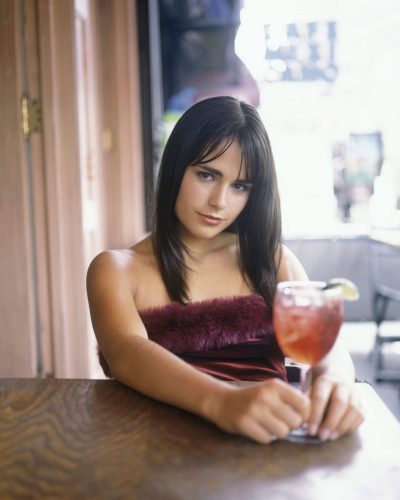 Jordana Brewster featuring a plush fur neckline on her dress.