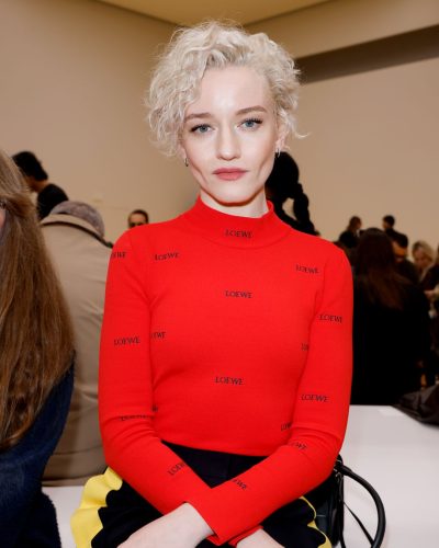 Julia Garner tailored black trousers with sporty accents