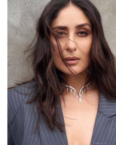 Kareena Kapoor in burgundy evening gown paired with stylish shoes.