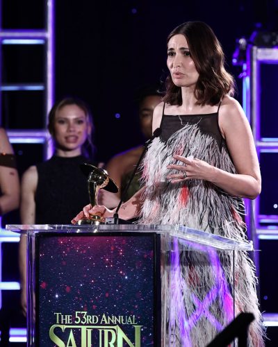 Karolina Wydra colorful gown with playful feather details